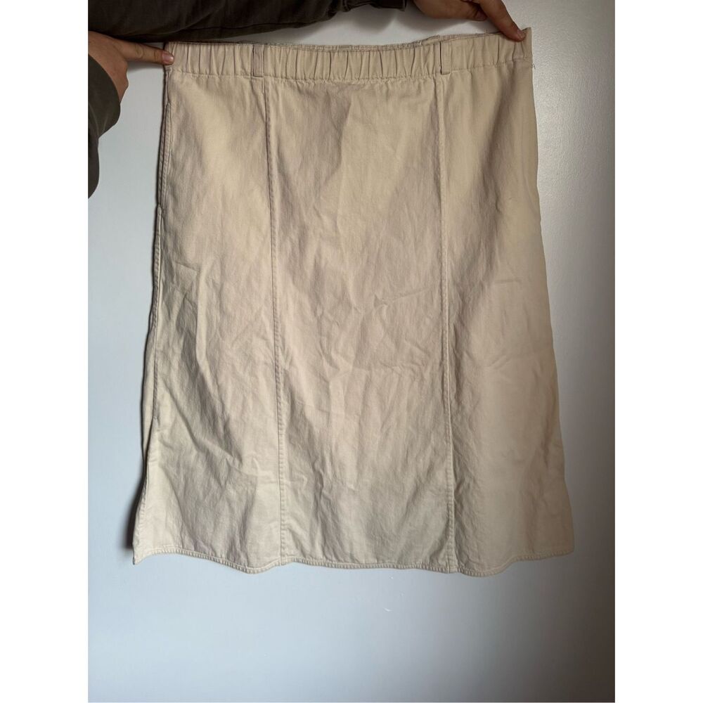 ORVIS 100% Cotton Women's Tan Knee Length A-Line Skirt W Pockets sz M Breathable - Picture 2 of 5
